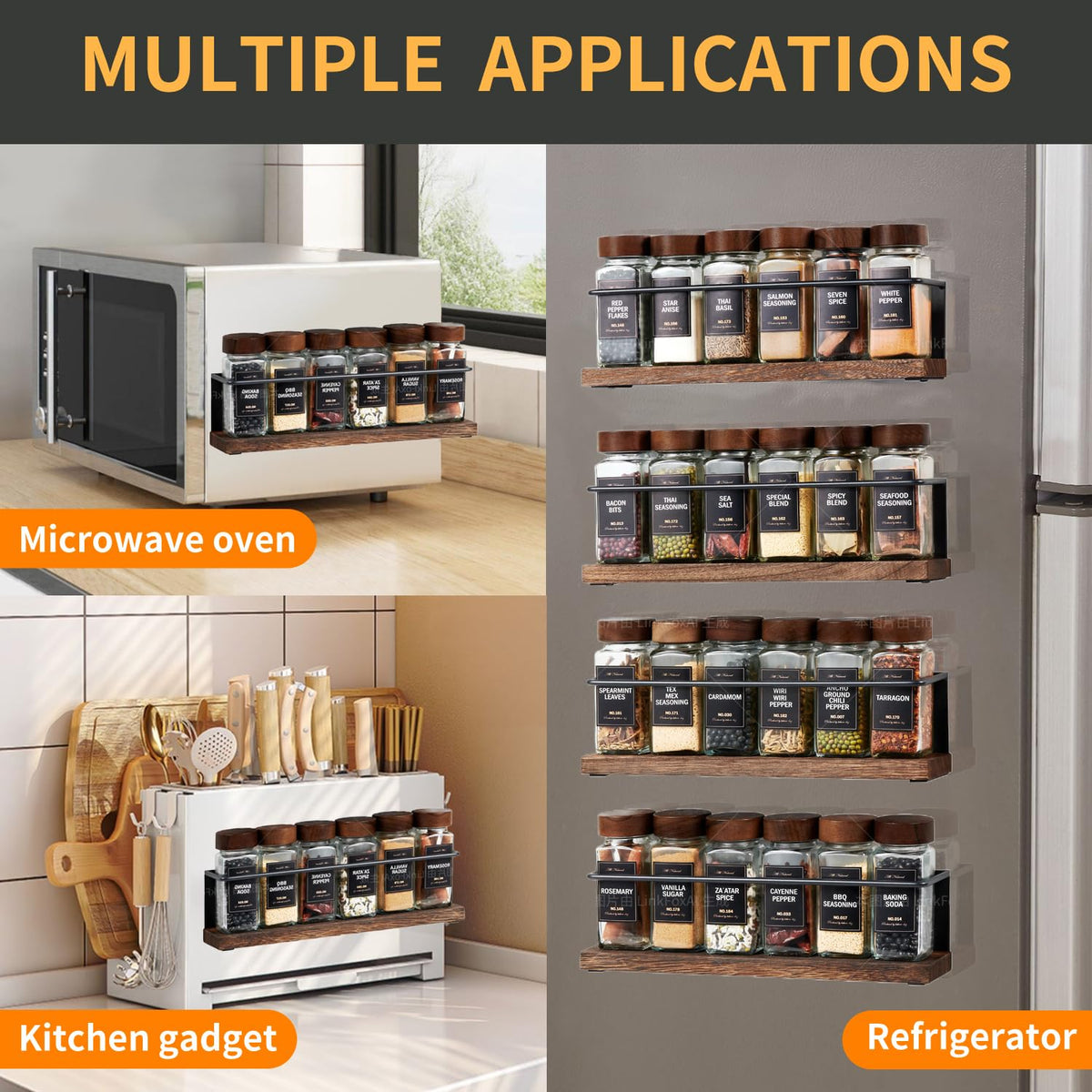 KitHero complete spice organizer set fits refrigerators and cabinets for clutter-free cooking.