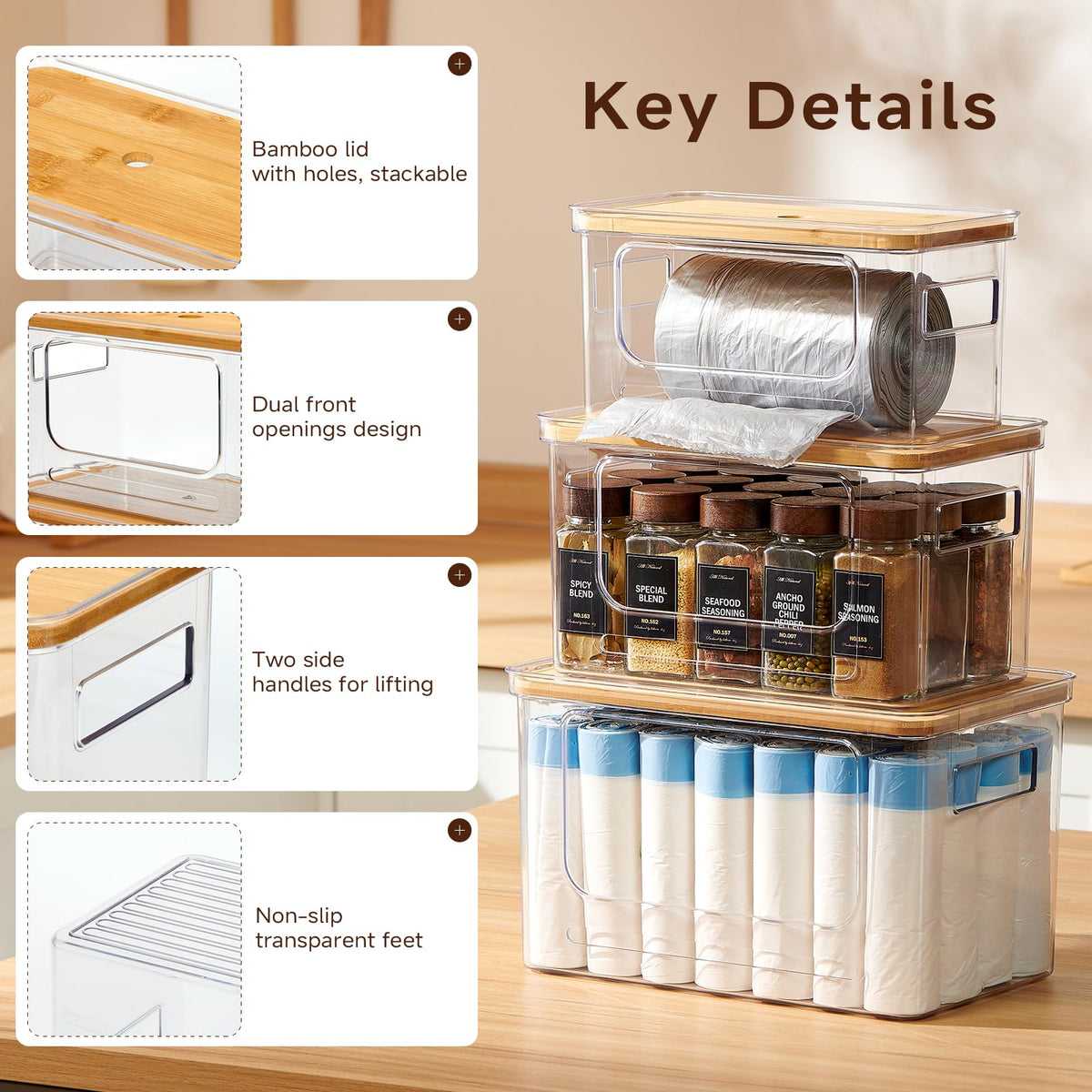 KitHero trash bag dispenser wide opening enables easy bag dispensing.