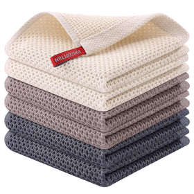 Kitinjoy 100% cotton dish cloths in mixed colors for quick drying.