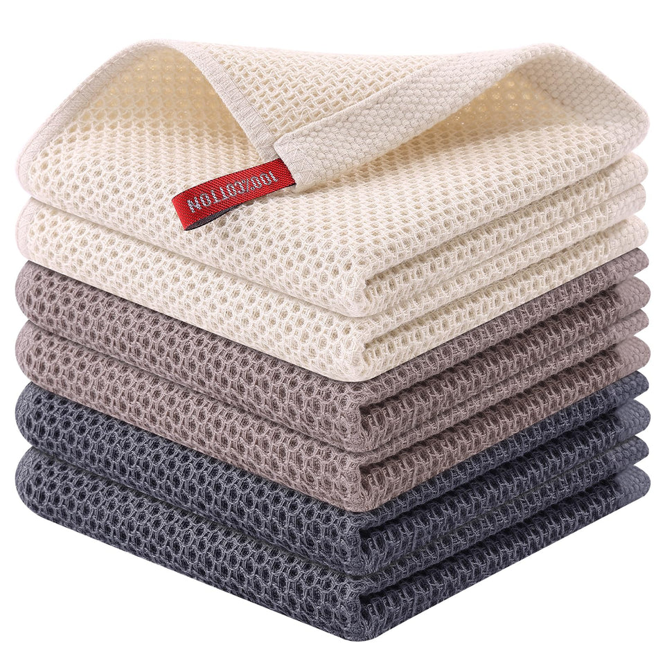 Kitinjoy 100% cotton dish cloths in mixed colors for quick drying.