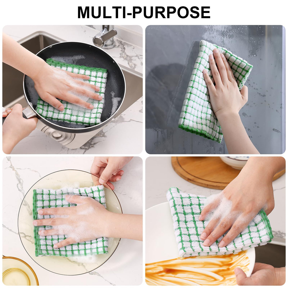 Kitinjoy absorbent weave dishcloths for drying dishes and counters efficiently.