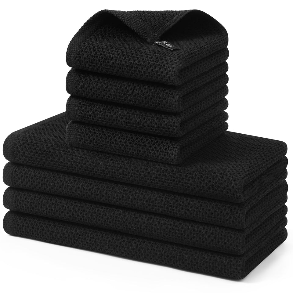 Kitinjoy kitchen towels in dual sizes for versatile drying tasks.