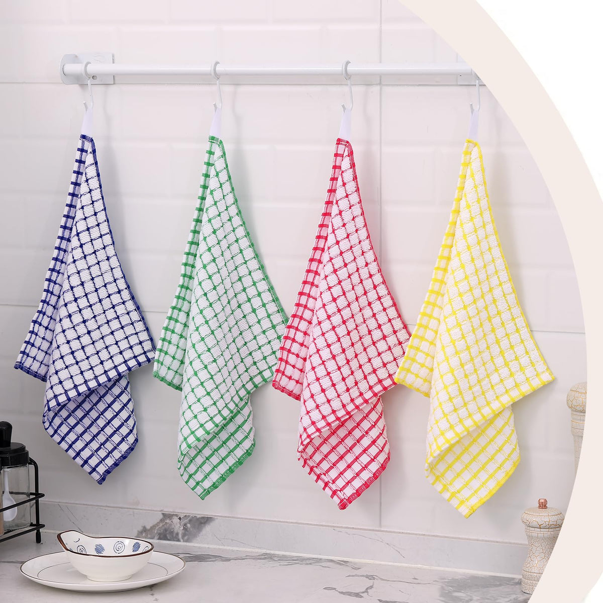 Kitinjoy plaid cotton dishcloths add color and practicality to modern kitchens.