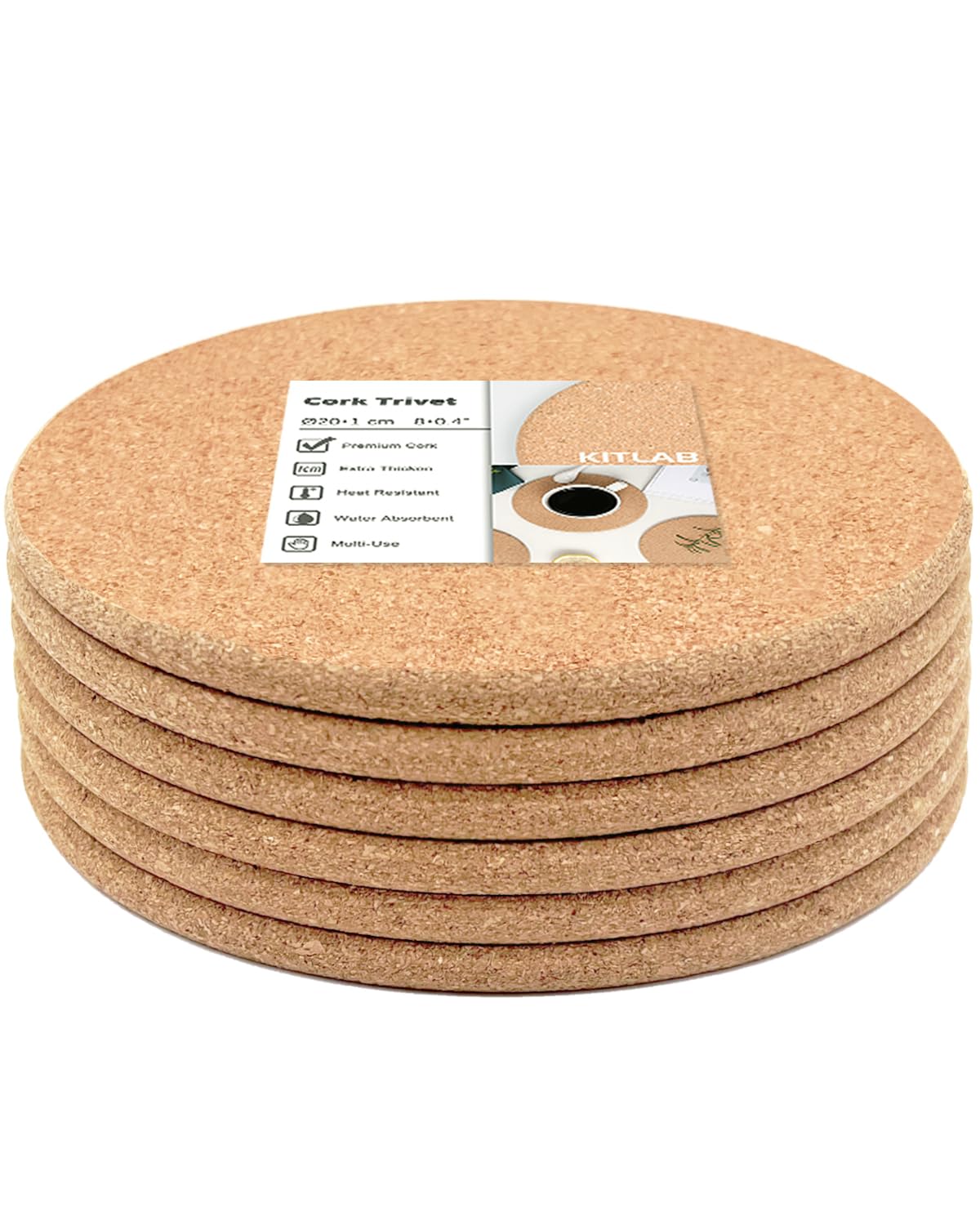 KITLAB cork trivet pack of six on counter for heat protection