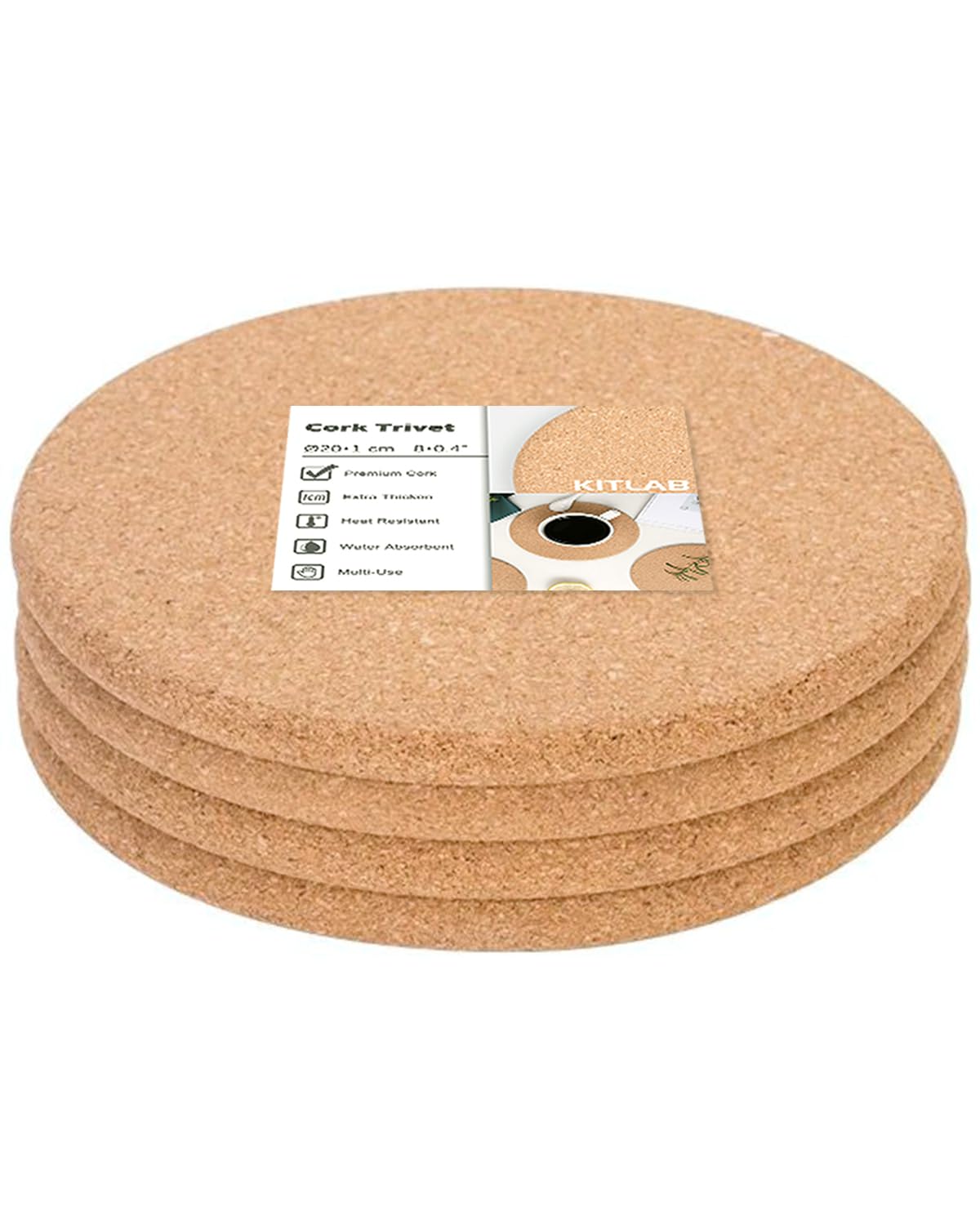 KITLAB cork trivet protects tables from hot pots with natural cork texture.