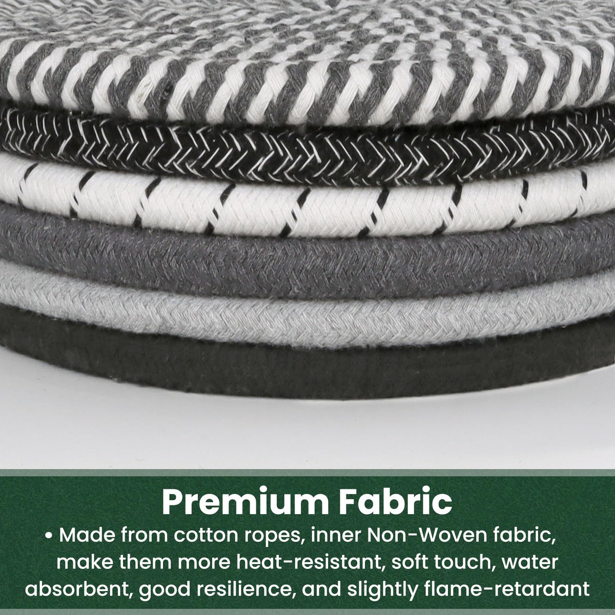 Close-up of KITLAB cotton rope trivet showing absorbent resilience.