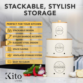 Kito LIVING stackable cream canisters set on kitchen counter