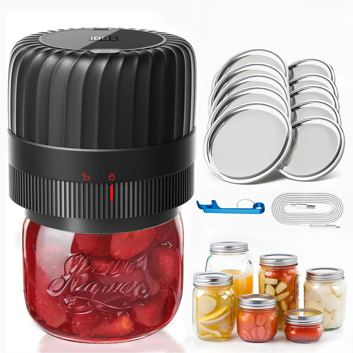 KITOOL electric mason jar vacuum sealer for wide-mouth jars preserving freshness