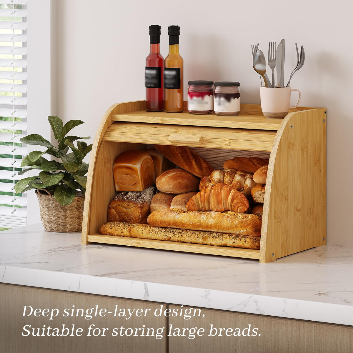 Kitsanery bread box interior illustrating large capacity for loaves