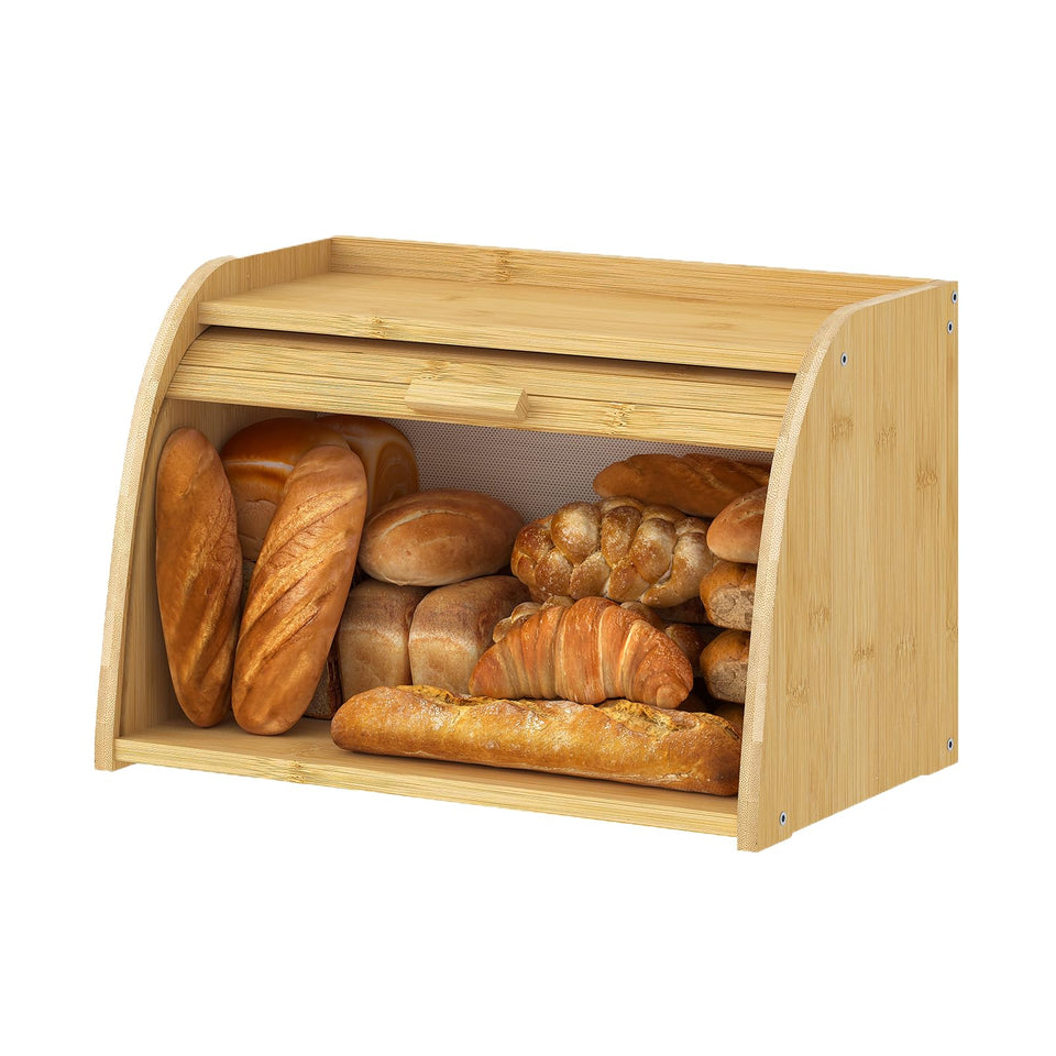 Kitsanery bread box on the counter offering convenient storage for bread and kitchen items