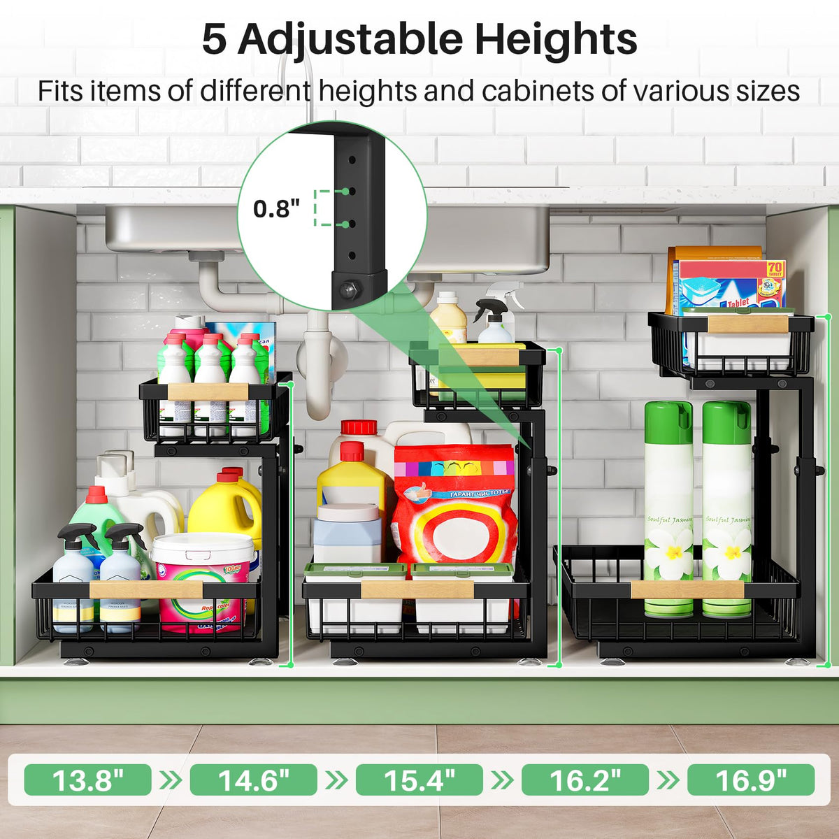 Kitstorack adjustable height with five settings fits tall bottles and boxes