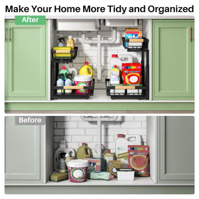 Kitstorack black finish blends with kitchen bathroom and pantry spaces