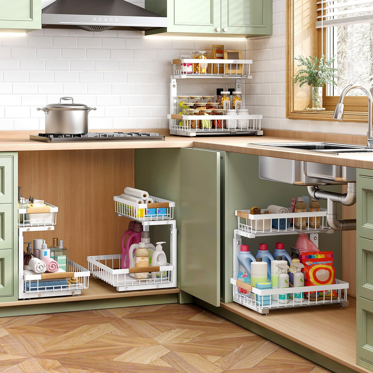 Kitstorack easy access storage for cleaning supplies and toiletries.