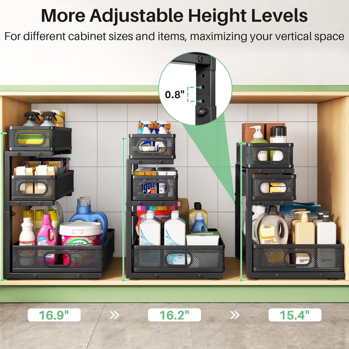 Kitstorack easy-access pullout drawer simplifies cleaning supplies retrieval.