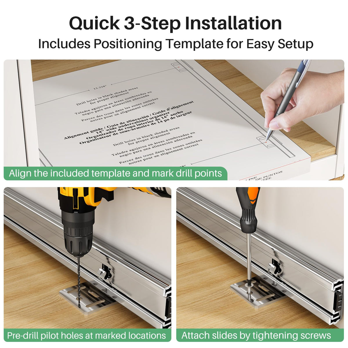 Kitstorack easy installation—attach, position, and secure with screws