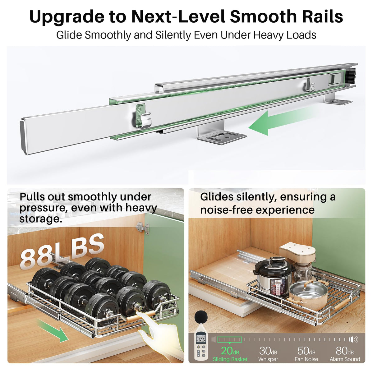 Kitstorack full-extension rails let you reach deep cabinet corners