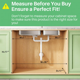 Kitstorack height-adjustable under-sink unit adapting to tall and short items.