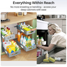 Kitstorack L-shaped design leaves space for plumbing and disposal.