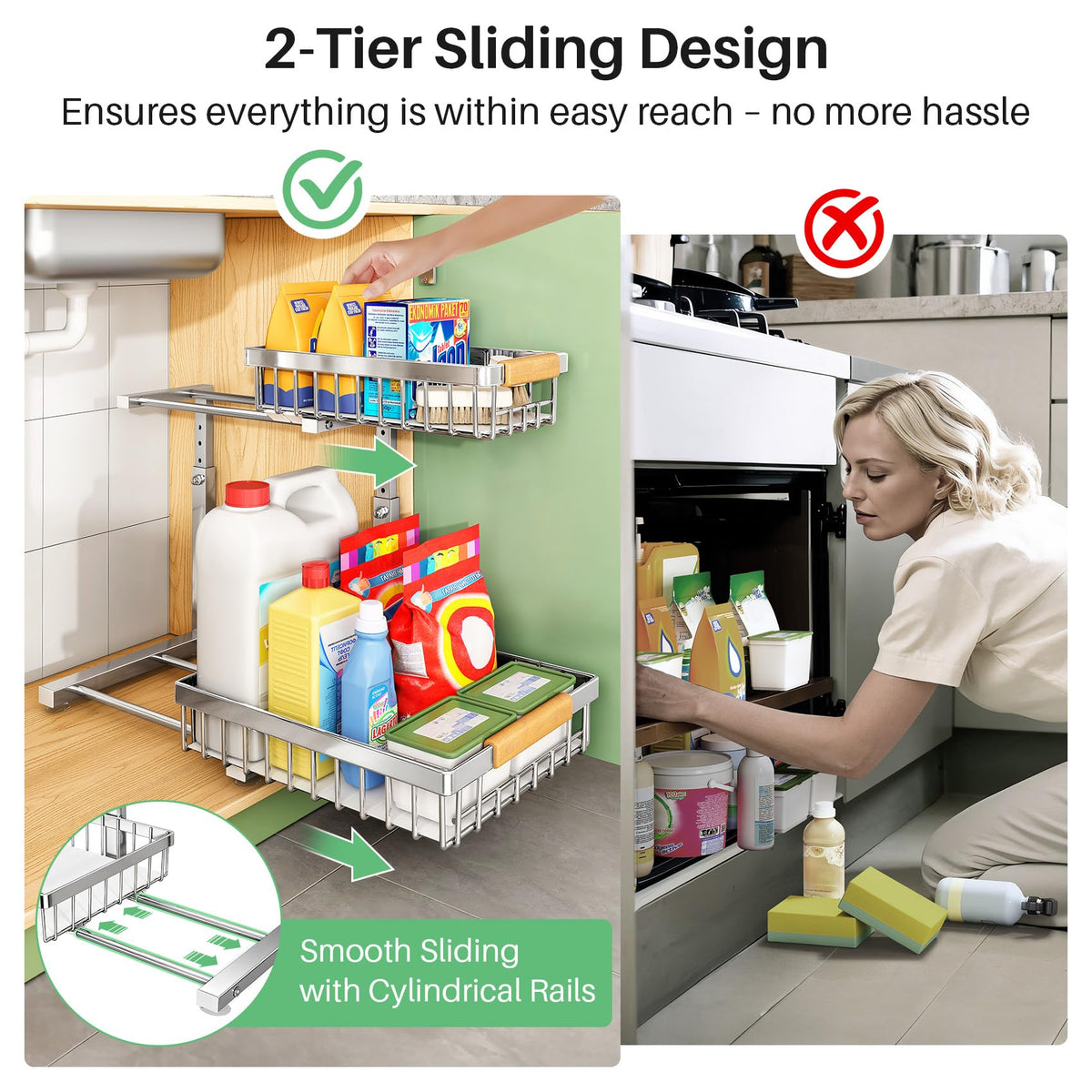 Kitstorack large-capacity design helps organize cleaners and toiletries neatly.