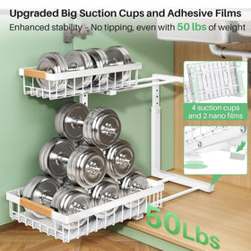 Kitstorack pantry and bathroom organizer keeps bottles within reach.