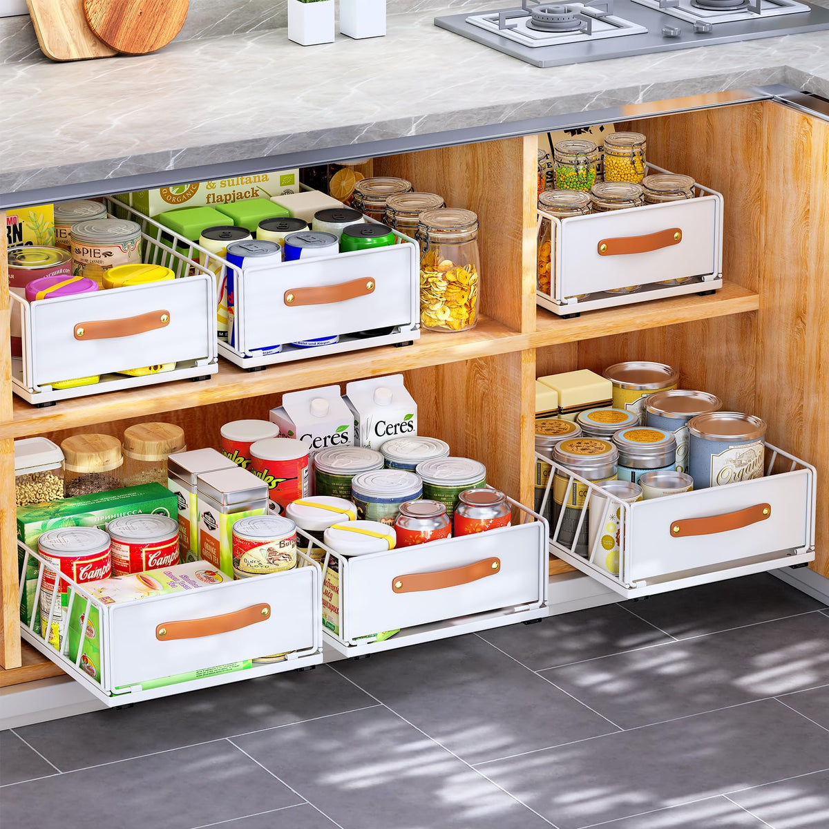 Kitstorack pantry storage solution optimizes cabinet organization and space.