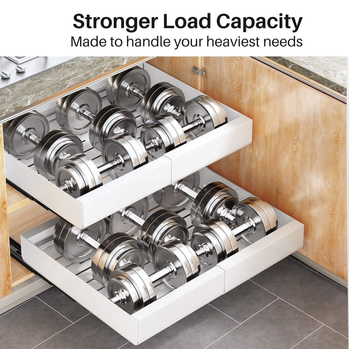 Kitstorack pull-out design keeps pots and pans accessible with a silent glide
