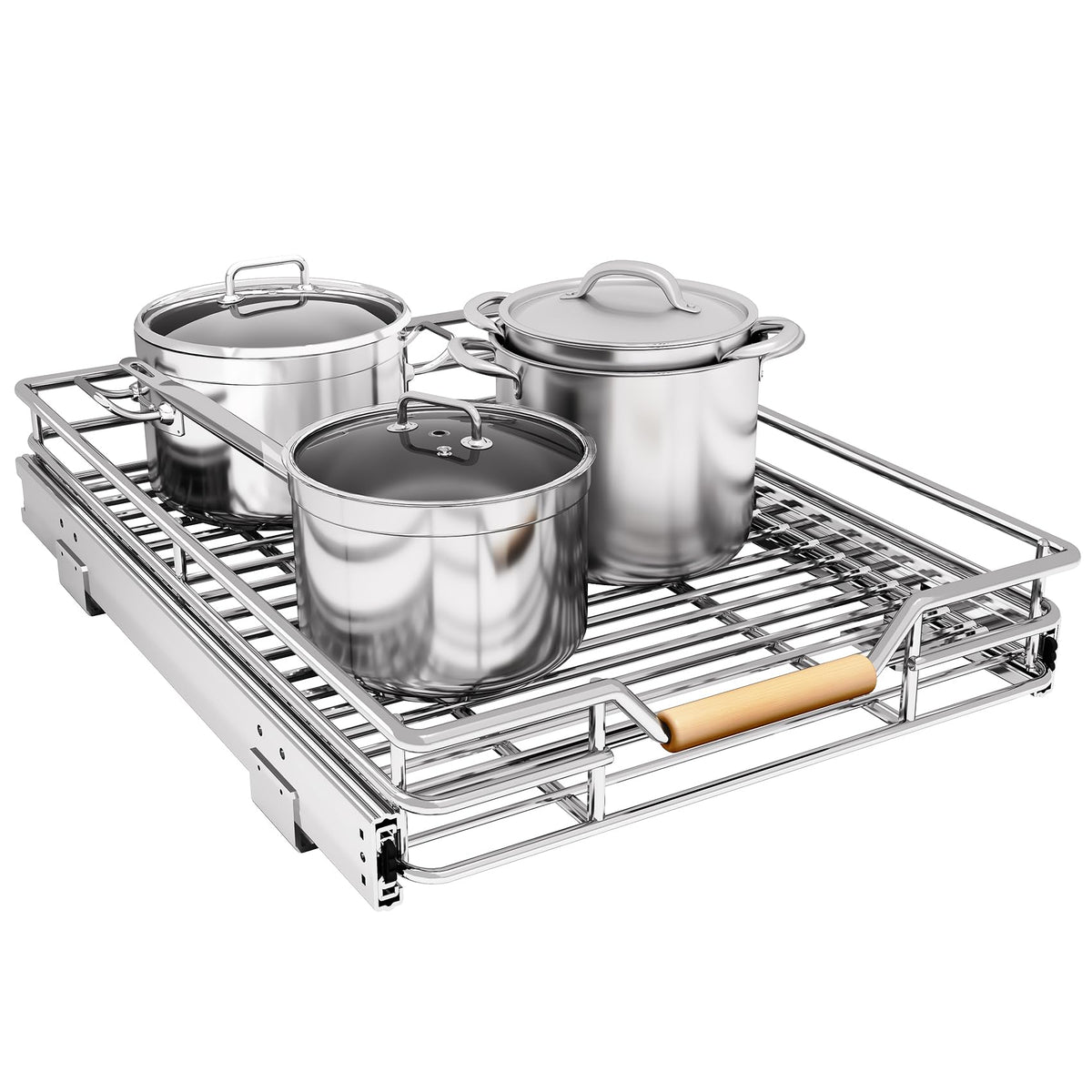 Kitstorack pull-out cabinet organizer in 15W x 21D maximizes under-sink and pantry storage.