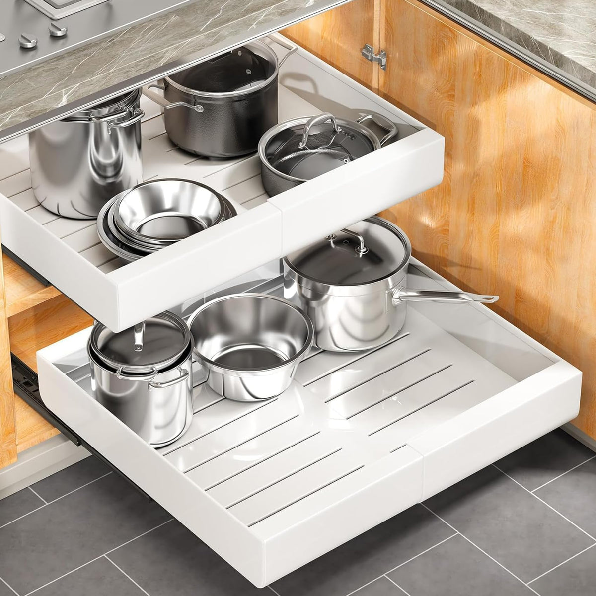 Kitstorack pull-out cabinet organizer extendable 12-20 inches for efficient space use