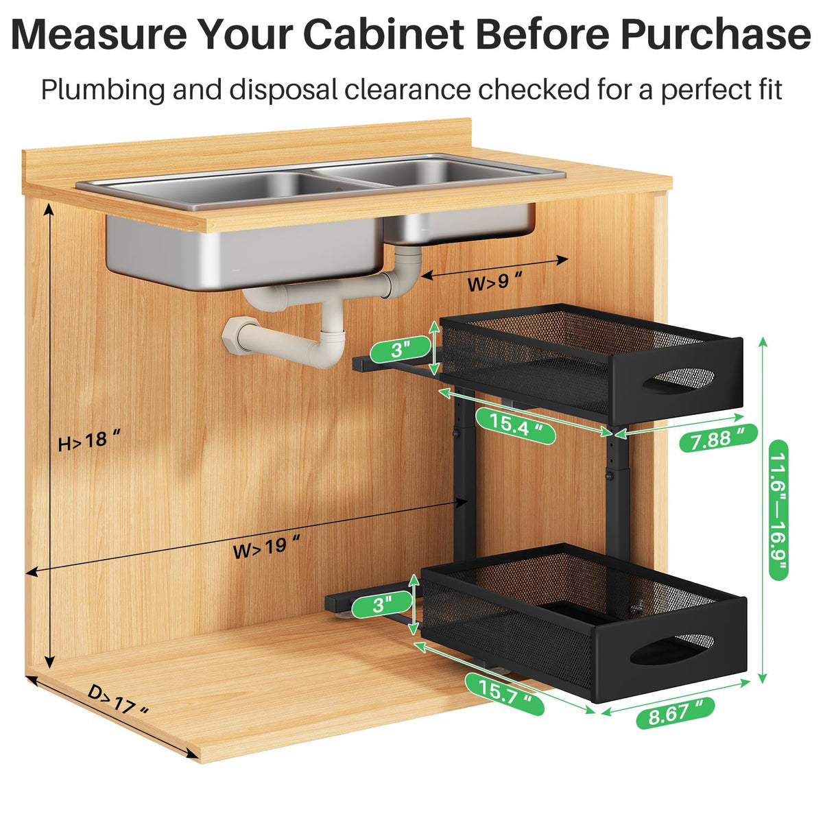 Kitstorack pull-out cabinet organizer with mesh drawers for quiet, smooth sliding