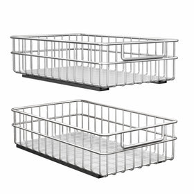 Kitstorack pull-out cabinet organizer in stainless steel, two-pack for clutter-free pantry storage