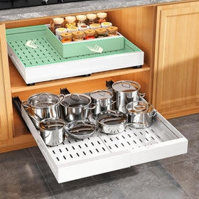 Kitstorack pull-out drawer extended for easy reach in deep cabinets