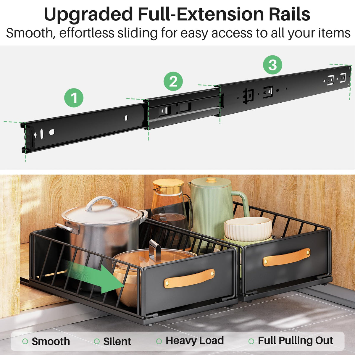 Kitstorack three-stage full-extension slides for quiet use