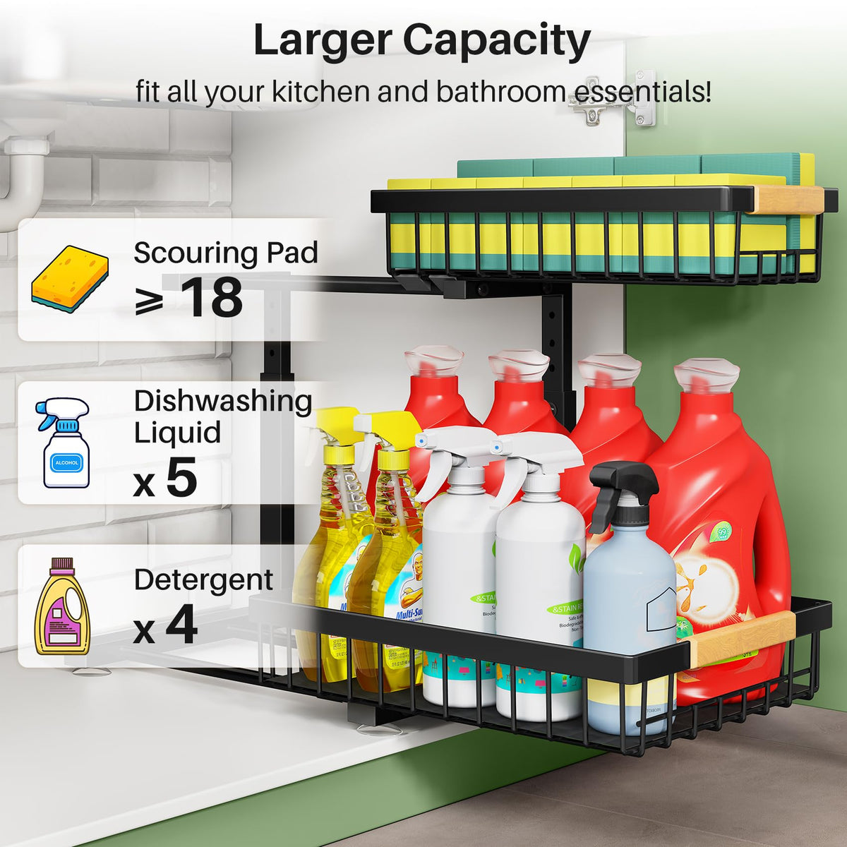 Kitstorack sturdy steel construction provides durable storage for heavy cleaners.