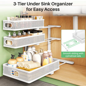 Kitstorack three-tier shelf system keeps items organized and reachable.