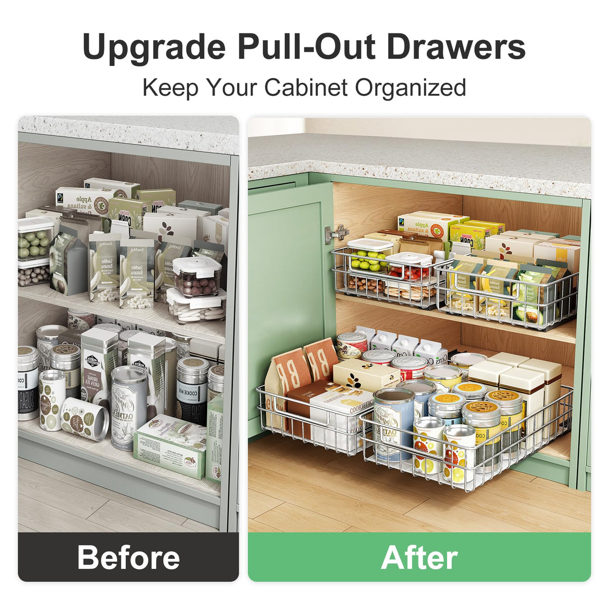 Kitstorack two-pack pull-out drawers maximize cabinet space and reach