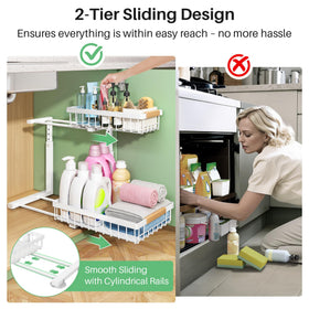 Kitstorack under-sink organizer 2-pack provides flexible storage