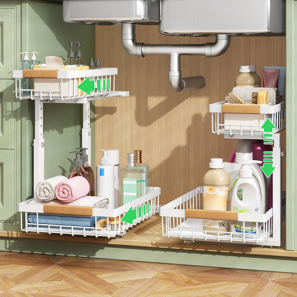 Kitstorack under-sink organizer 2-tier drawer showing ample storage space