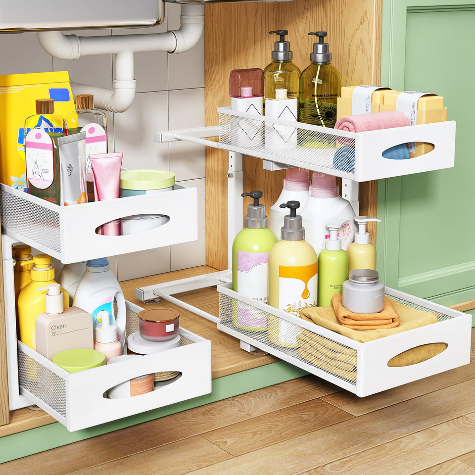 Kitstorack under-sink organizer with two-tier drawers for easy access