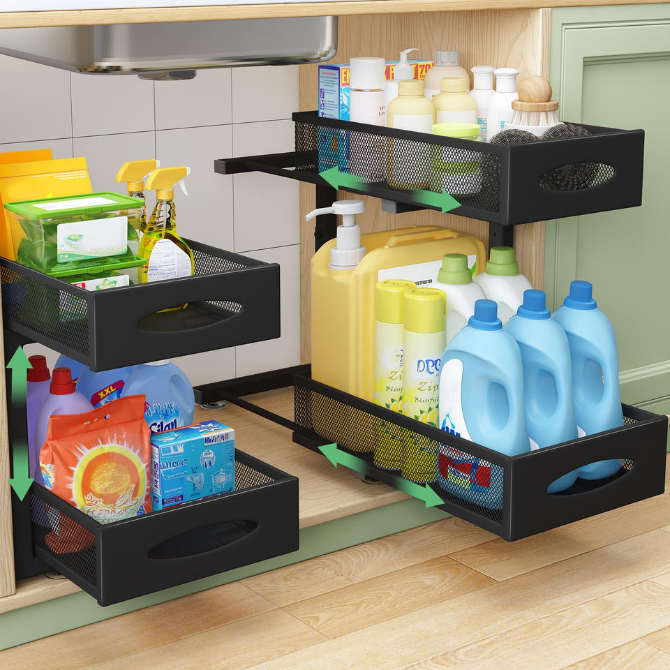 Kitstorack under-sink organizer two-tier drawer for tidy cabinet storage