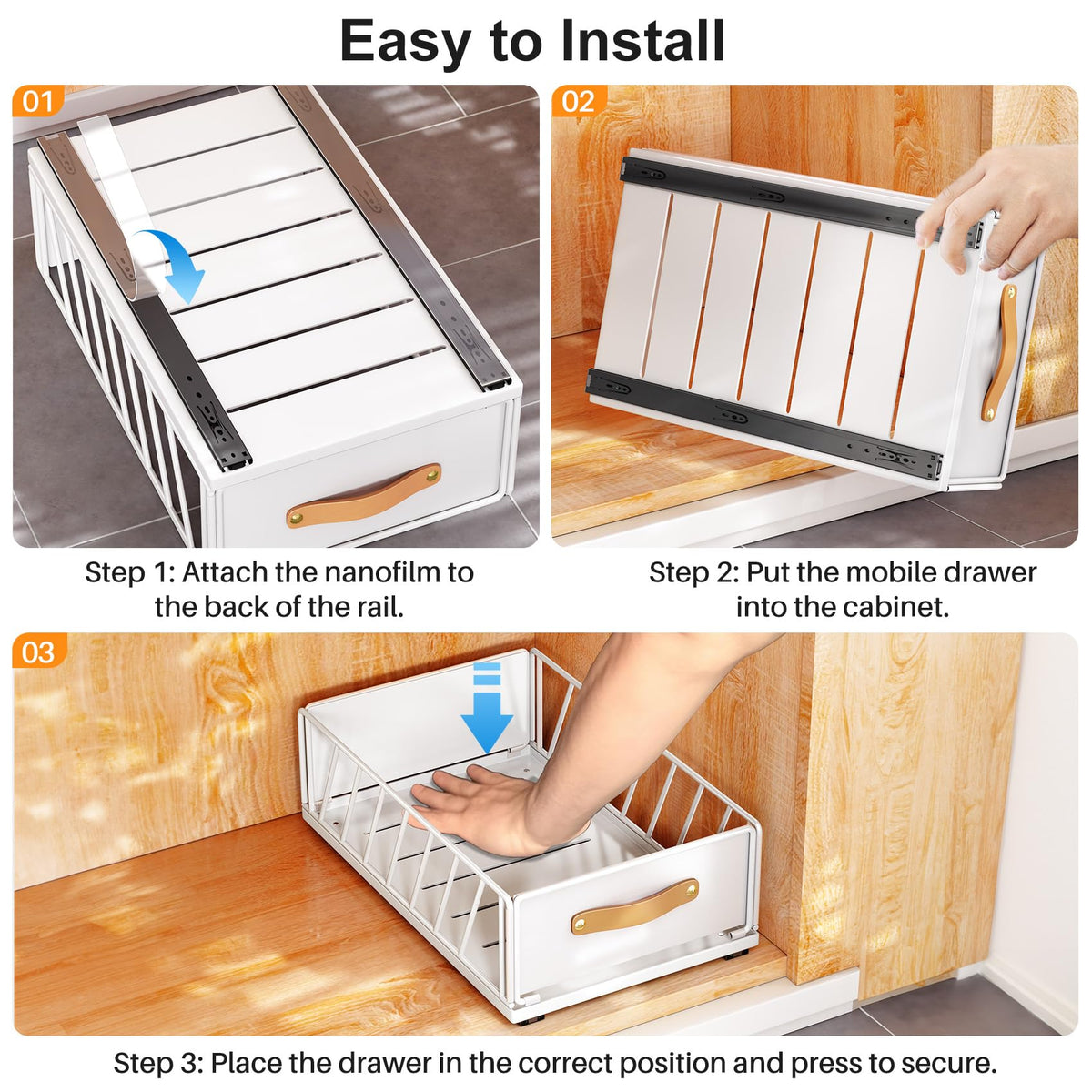 Kitstorack under-sink organizer keeps plumbing area tidy and accessible.