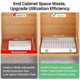 Kitstorack width and depth are adjustable to fit multiple cabinet sizes