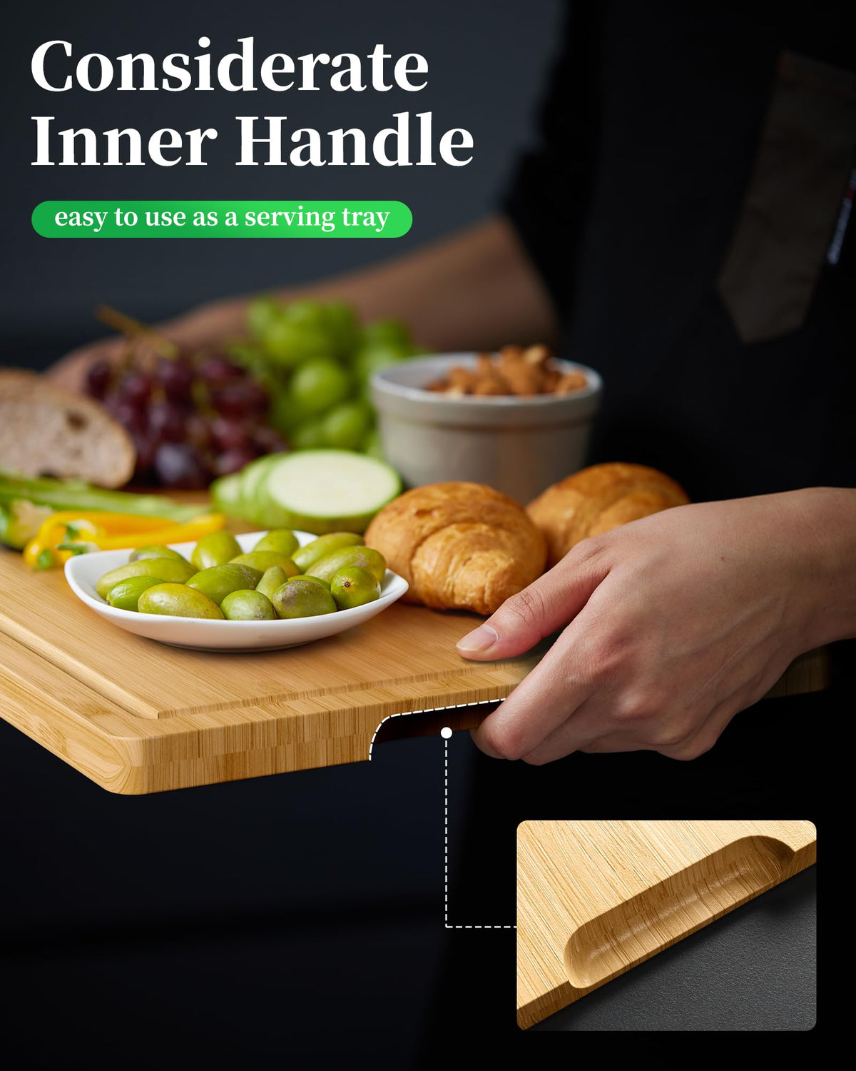 Kitsure cutting board with hanging hole for easy wall storage