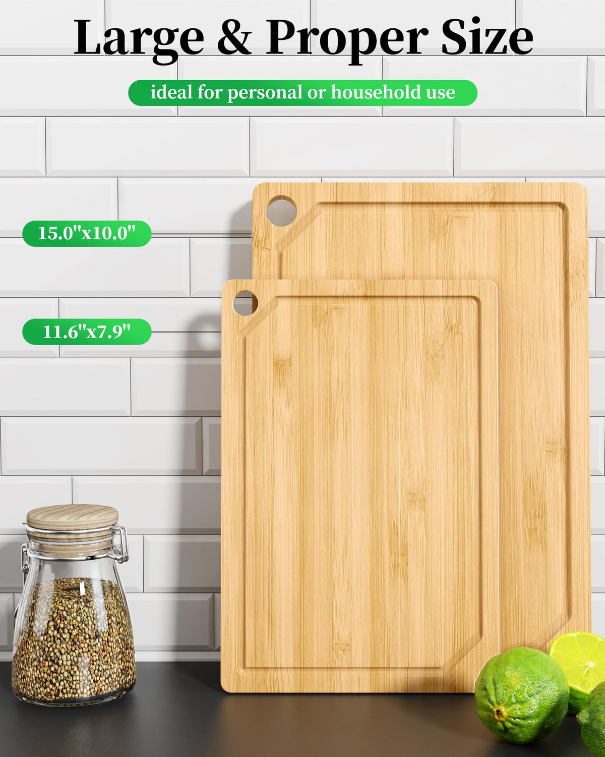 Kitsure bamboo cutting board large with knife-friendly surface for easy chopping