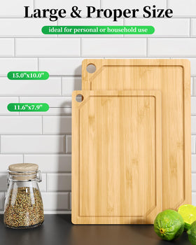 Kitsure bamboo cutting board large with knife-friendly surface for easy chopping