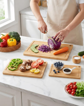 Kitsure medium bamboo board with juice groove for fruit prep