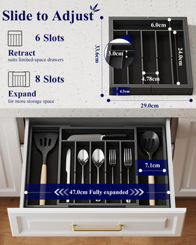 Kitsure bamboo drawer divider with deep compartments and handles for easy access and organization.