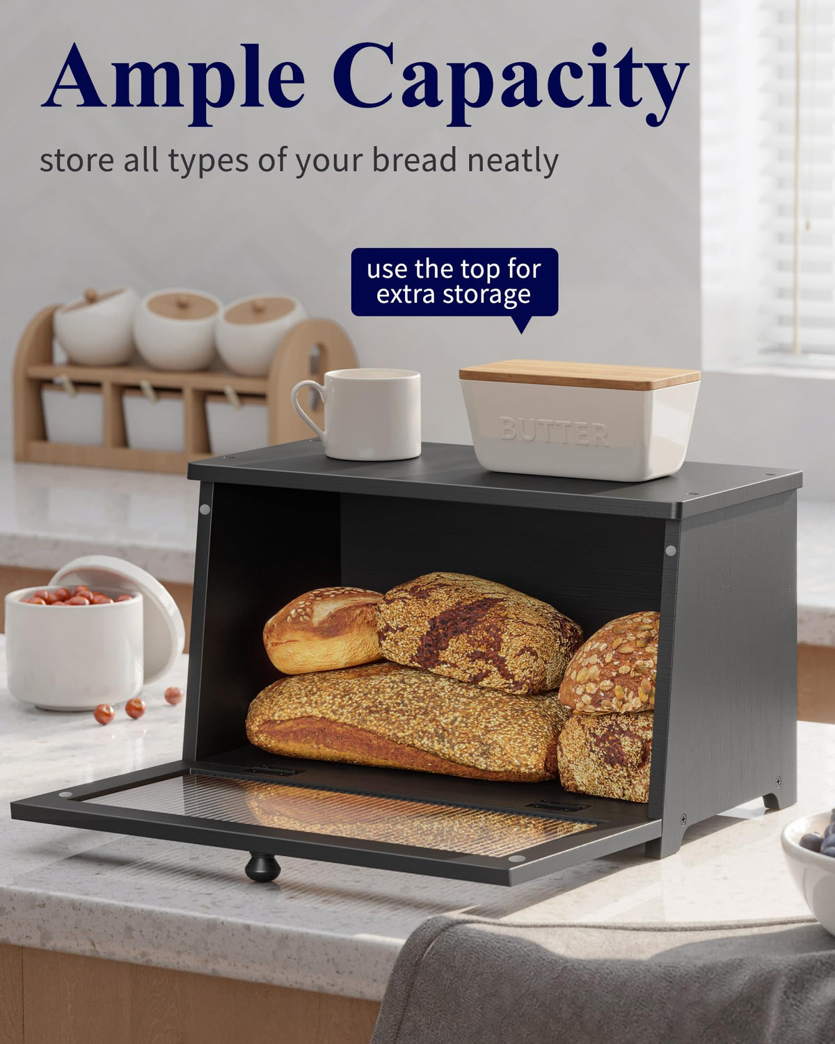 Kitsure Bread Box bamboo material close-up reveals natural grain and moisture resistance