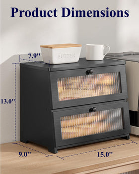 Kitsure bread box with door open highlights easy magnetic access and clear view