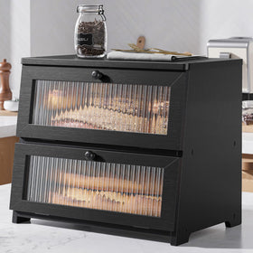 Kitsure bread box front view shows generous capacity and modern countertop style