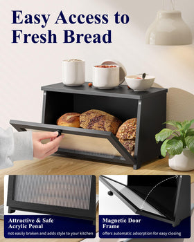 Kitsure Bread Box interior view with snacks organized on a countertop